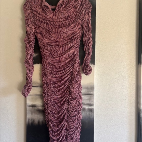 Michael Costello Revolve Shirred Midi Dress Mauve Pink XS - Picture 2 of 2